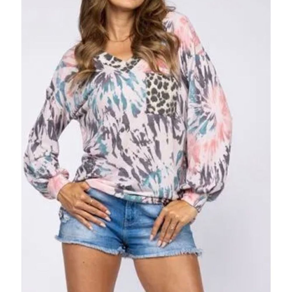 Tie Dye Cheetah Contrast Sweatshirt